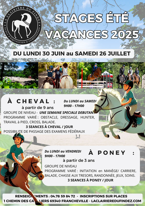 Stage d'équitation cet été à La Clairière du FIndez - Francheville