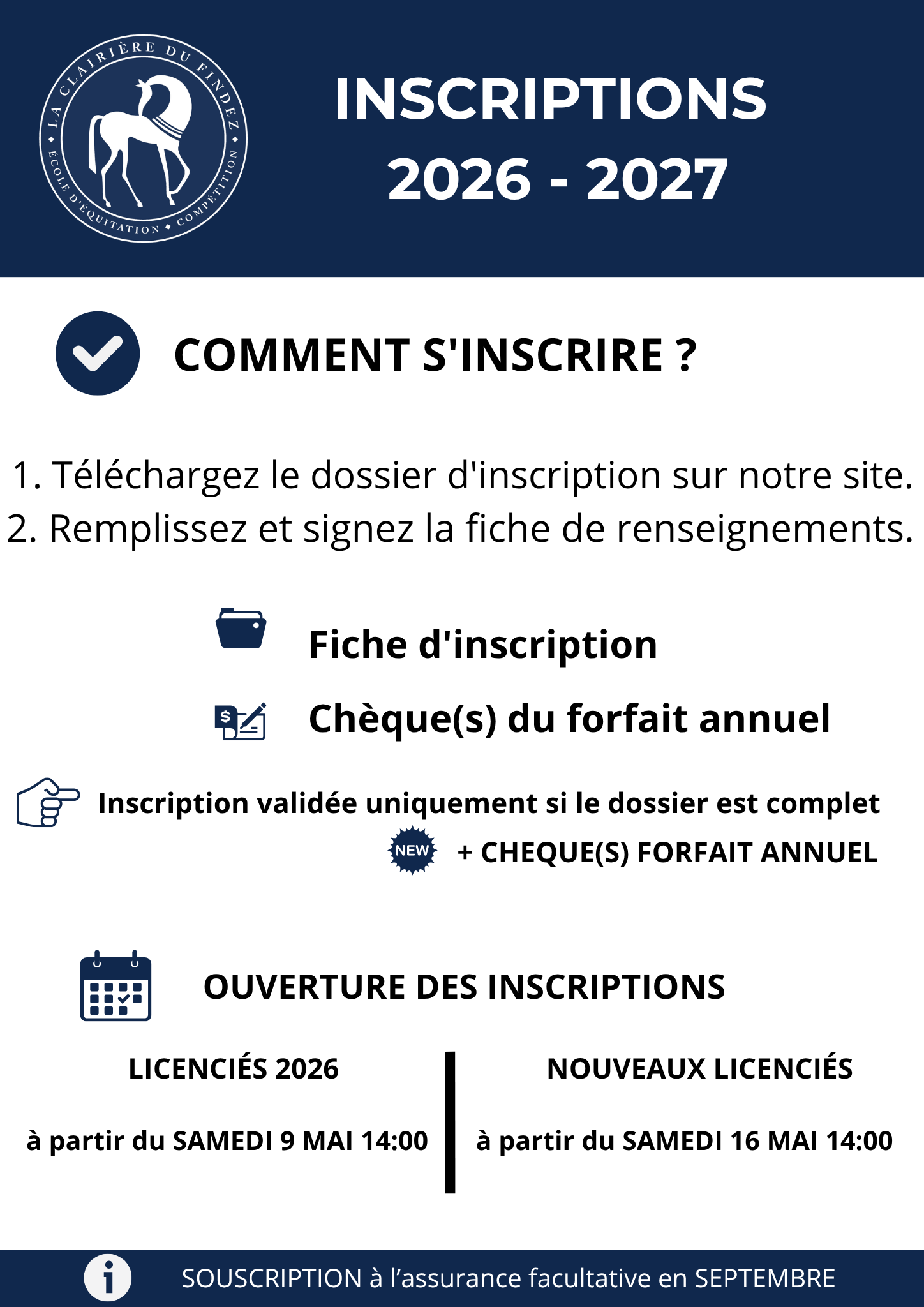 INSCRIPTIONS 2026 affiche stage à poney