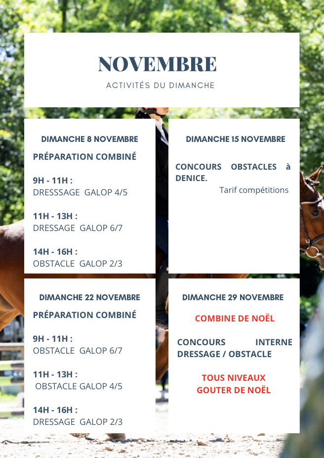 ACTIVITÉS NOVEMBRE activités centre equestre Lyon